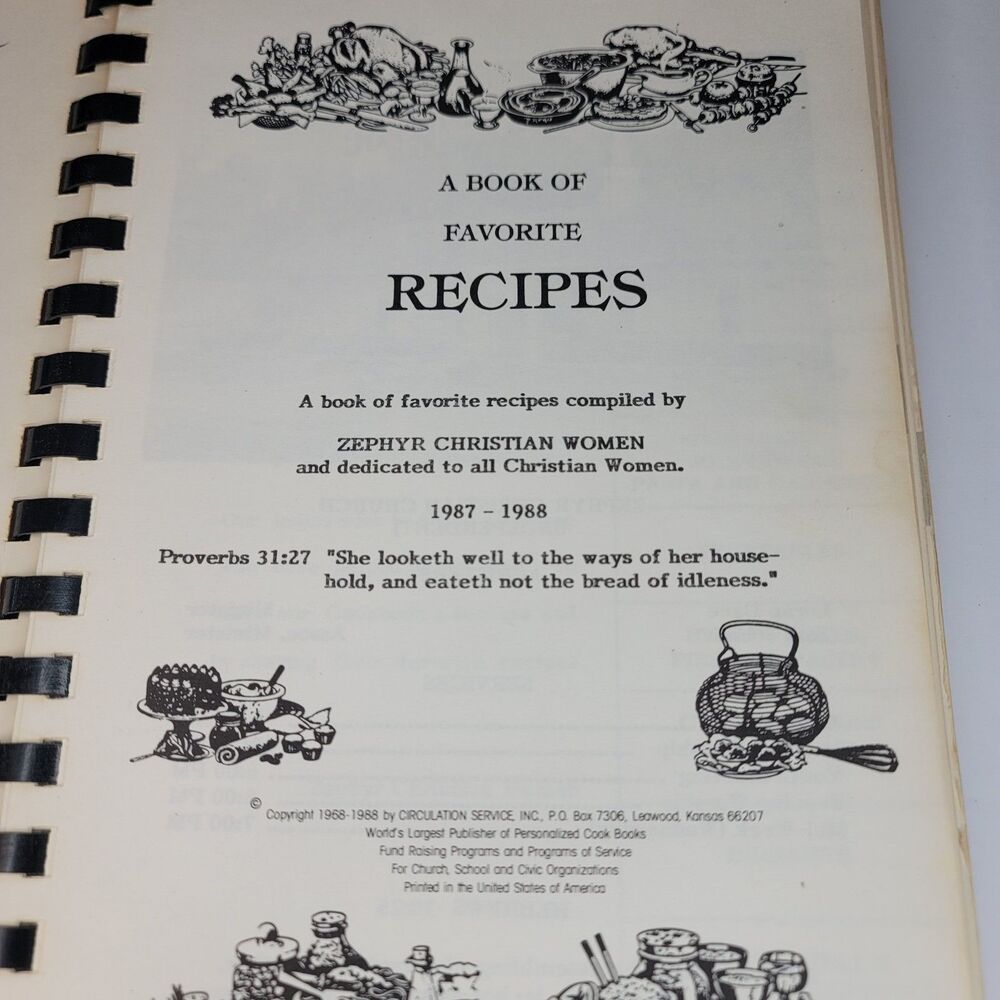 Vintage 1987 Cookbook Zephyr Christian Women Book of Favorite Recipes Florida - Picture 2 of 11